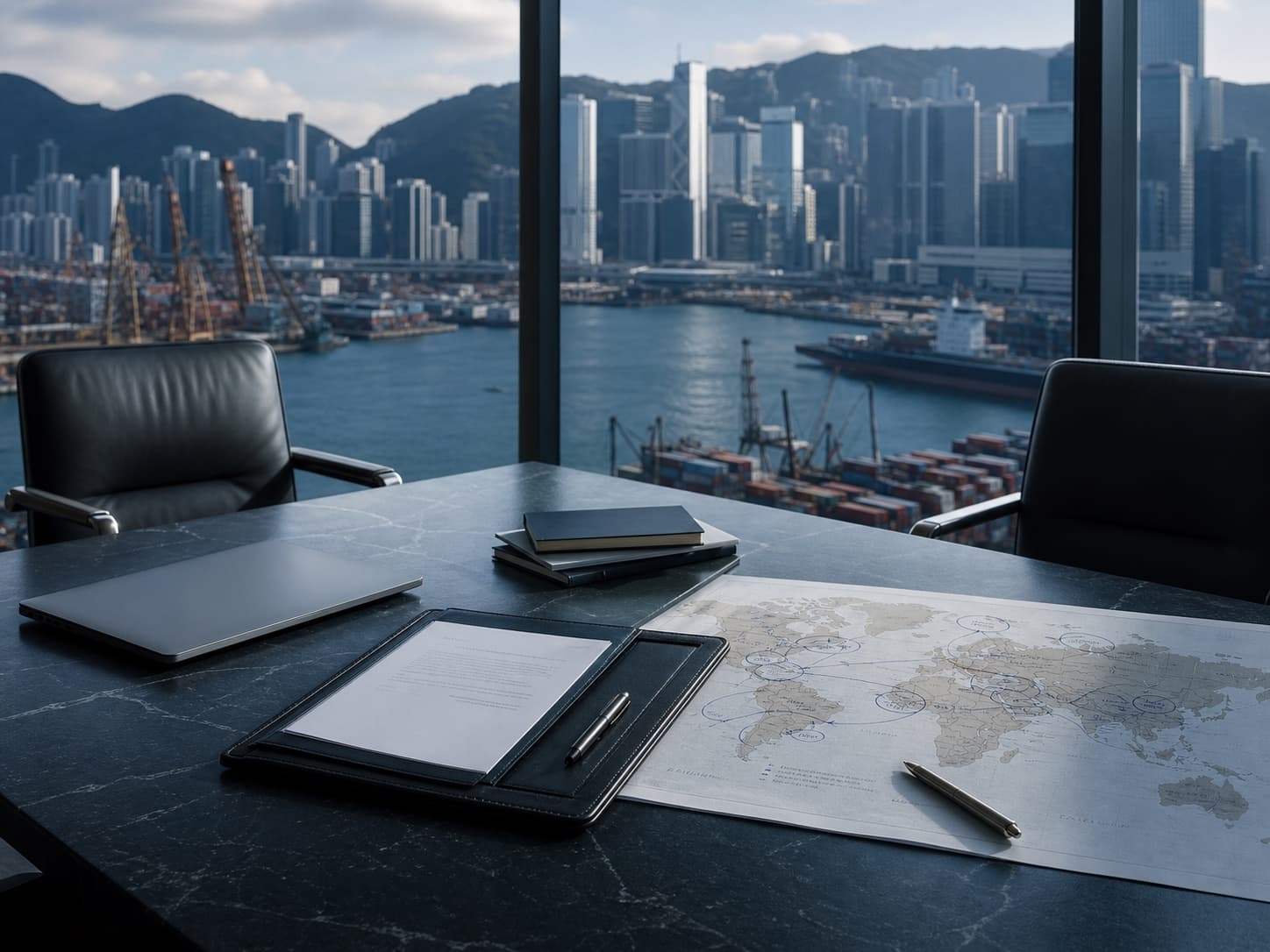 A business meeting taking shape across a table.